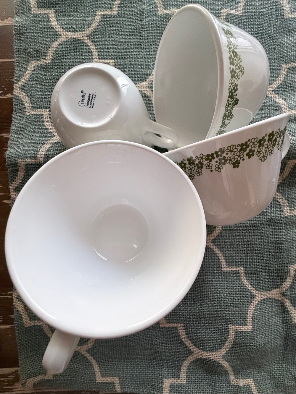 Corelle White Mugs with Olive Green Floral Band - Set of 5